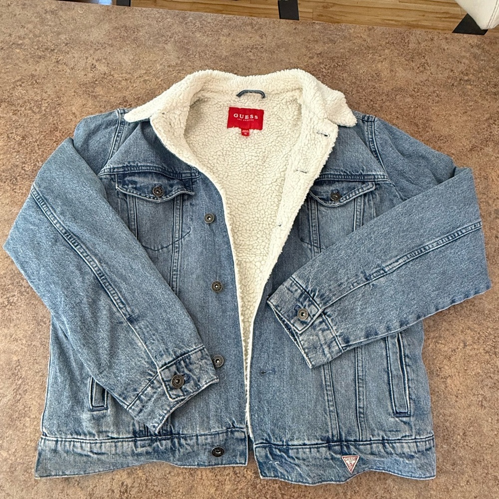 Guess Blue Denim Jacket with Sherpa Lining